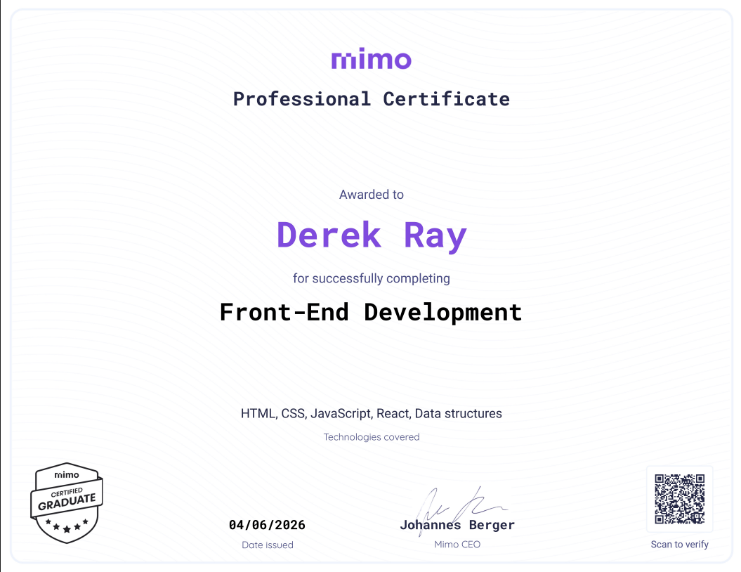 Front-end development certification
