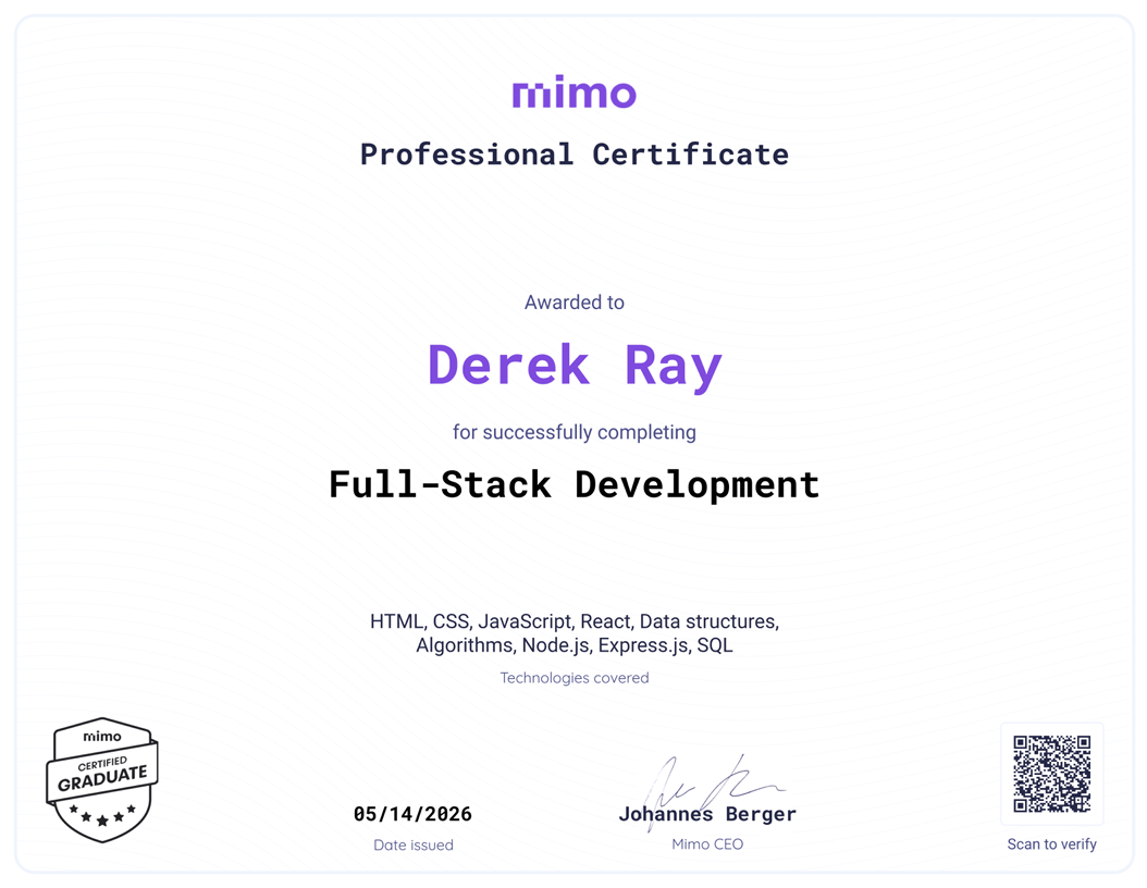 Full-stack development certification