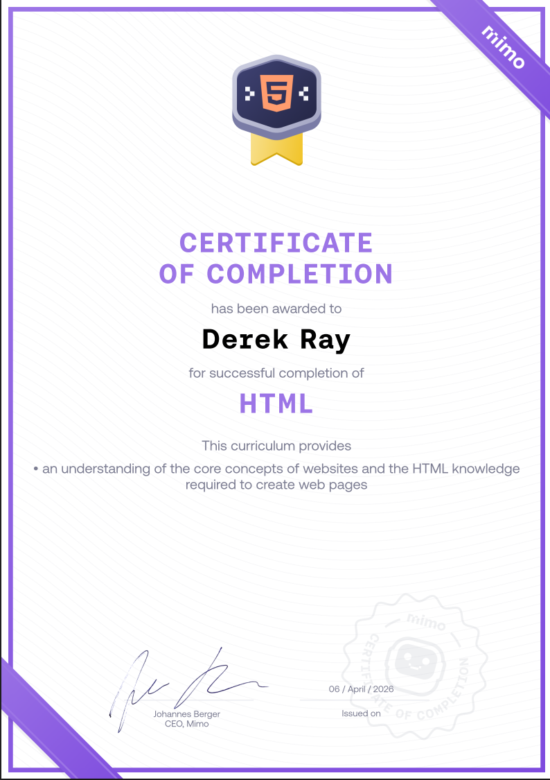 HTML certification