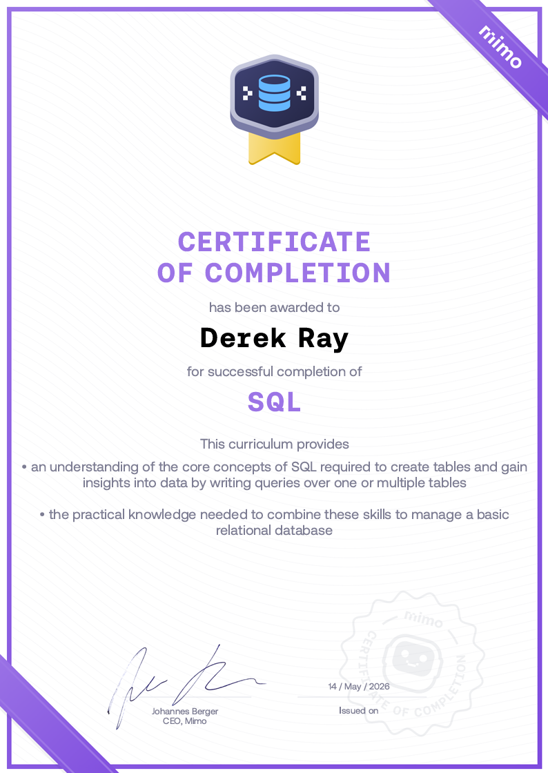 SQL certification